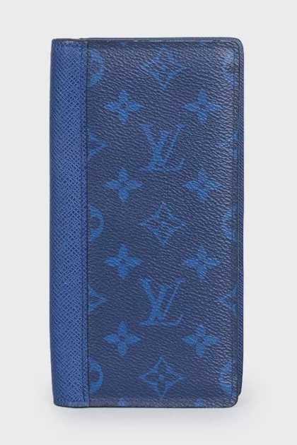 Canvas and leather wallet with signature print