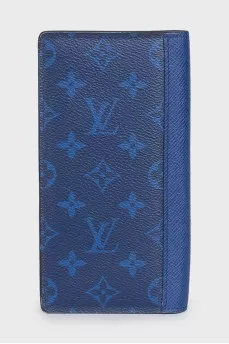 Canvas and leather wallet with signature print