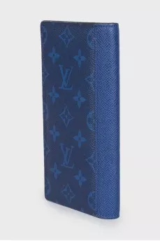 Canvas and leather wallet with signature print