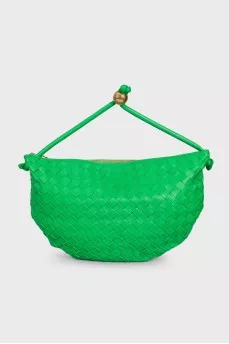 Green Leather Woven Turn Pouch