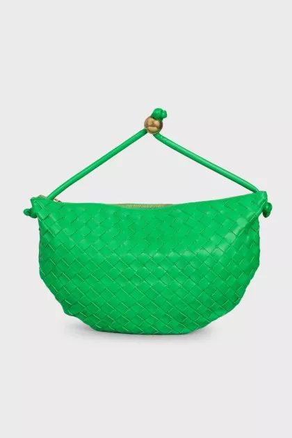 Green Leather Woven Turn Pouch