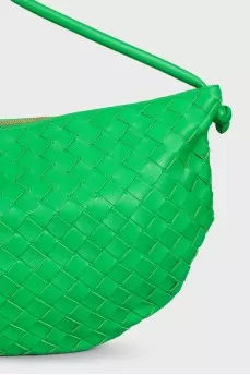 Green Leather Woven Turn Pouch