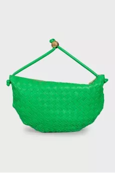 Green Leather Woven Turn Pouch