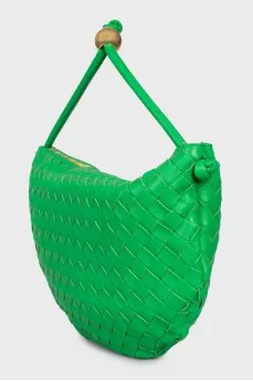 Green Leather Woven Turn Pouch