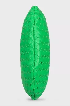 Green Leather Woven Turn Pouch