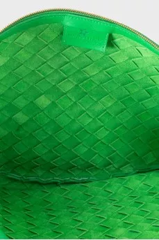Green Leather Woven Turn Pouch