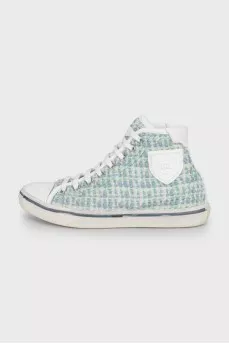 Зелені текстильні кеди зі шкіряними носками