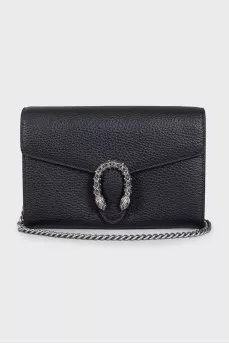 Black leather bag with Dionysus decor