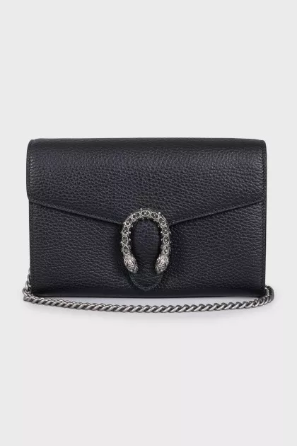 Black leather bag with Dionysus decor