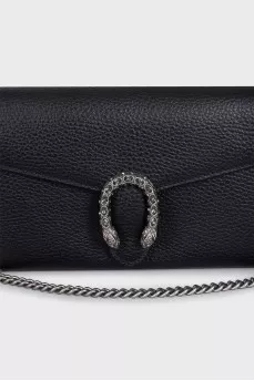 Black leather bag with Dionysus decor