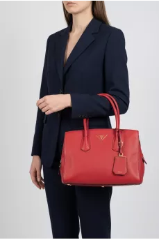 Red leather tote with gold hardware