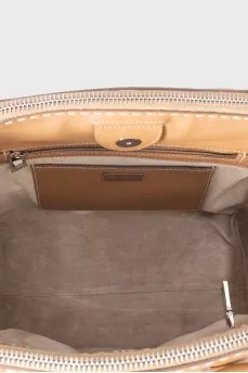 Шкіряний коричневий тоут з сріблястим лого