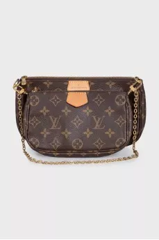 Brown Multi Pochette printed bag