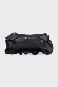 Black leather clutch with decorative trim