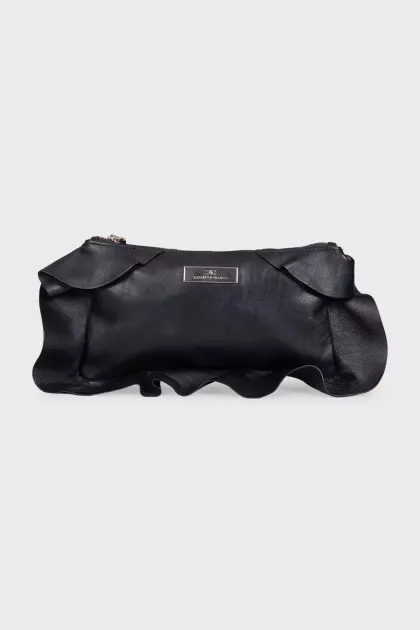 Black leather clutch with decorative trim