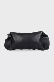 Black leather clutch with decorative trim