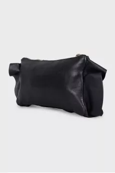 Black leather clutch with decorative trim
