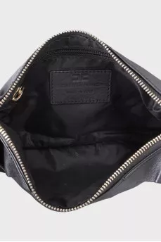 Black leather clutch with decorative trim