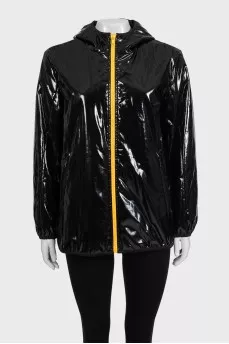 Patent leather jacket with a zipper