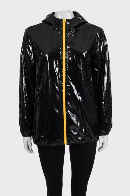 Patent leather jacket with a zipper