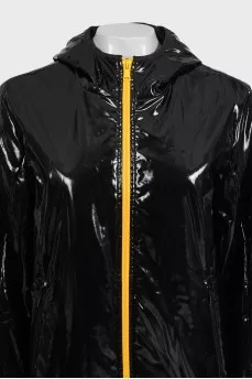 Patent leather jacket with a zipper