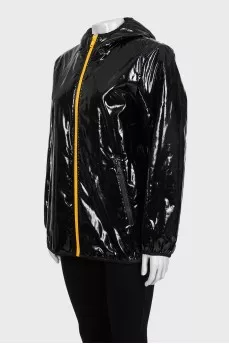 Patent leather jacket with a zipper