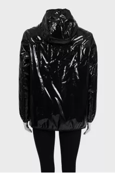 Patent leather jacket with a zipper