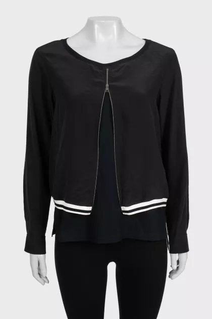 Cropped zip-up cardigan with tag