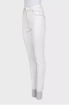 White tapered jeans with black piping