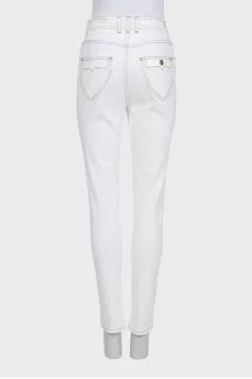 White tapered jeans with black piping