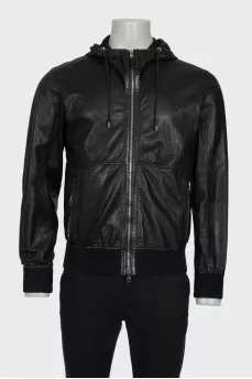 Men's black perforated leather jacket