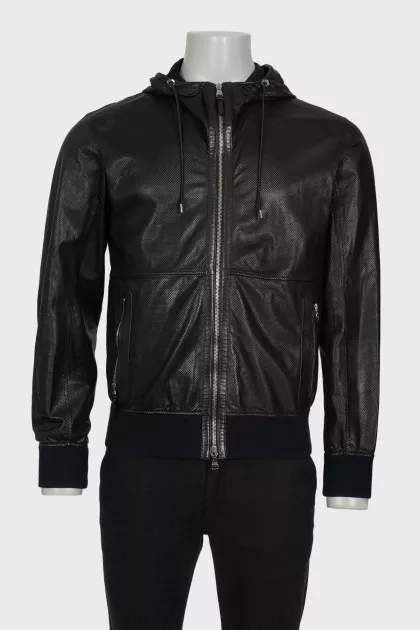 Men's black perforated leather jacket