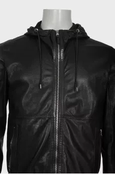 Men's black perforated leather jacket