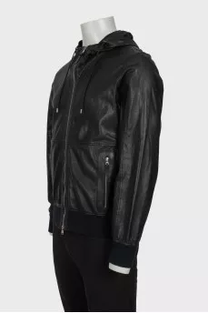 Men's black perforated leather jacket