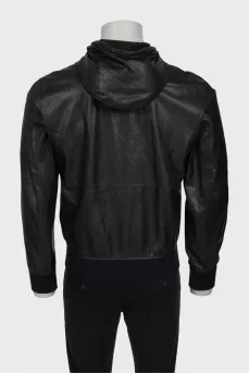 Men's black perforated leather jacket