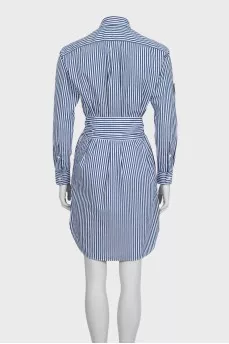 Striped shirt dress decorated with patches