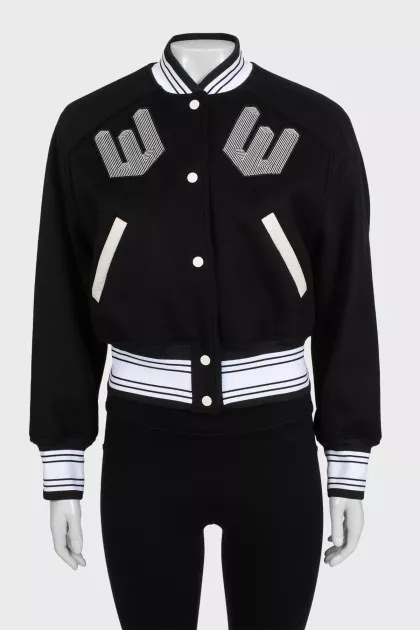 Black and white bomber jacket with patch pockets