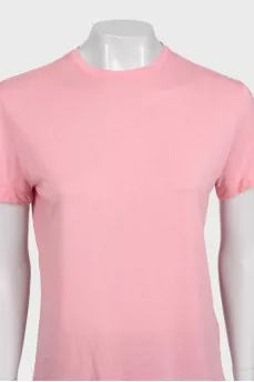 Pink straight-cut T-shirt with logo