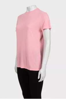 Pink straight-cut T-shirt with logo