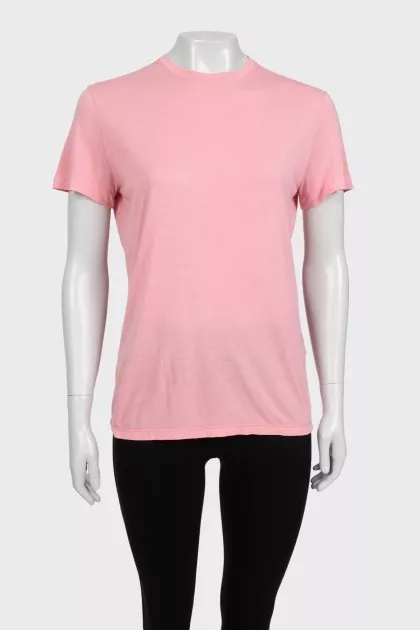 Pink straight-cut T-shirt with logo