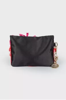 Textile clutch floral applique bag