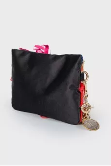 Textile clutch floral applique bag