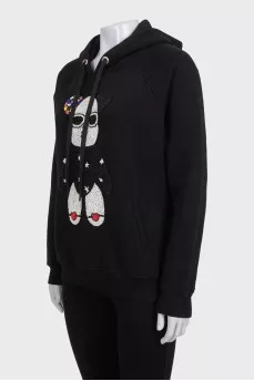 Black hoodie with a hood and voluminous decor