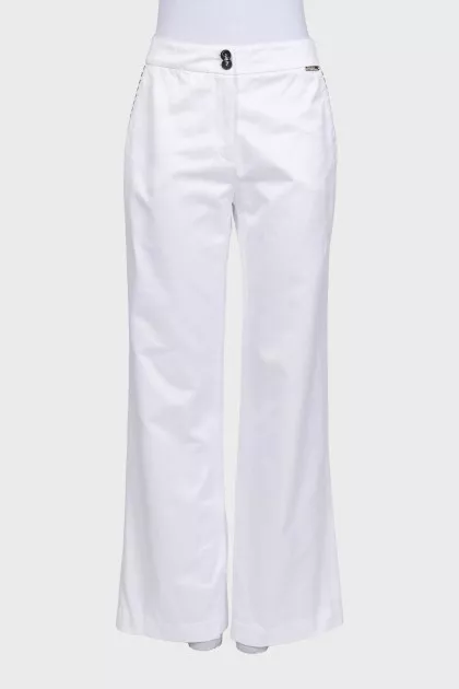 White high-waisted wide-leg trousers