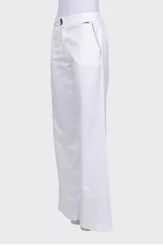 White high-waisted wide-leg trousers