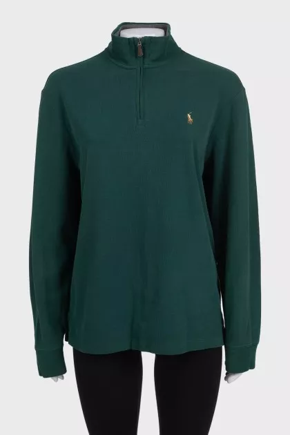Green jumper with branded embroidery