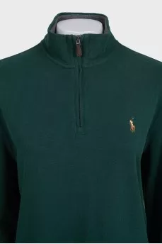Green jumper with branded embroidery