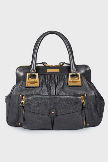 Black leather bag on handles