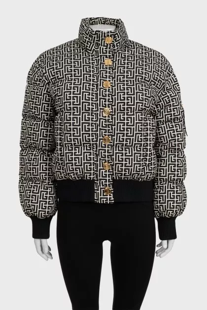 Quilted down jacket with signature print