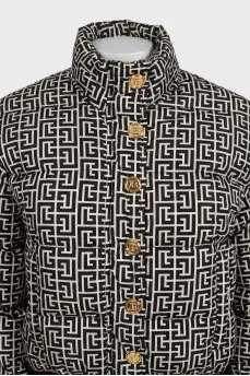 Quilted down jacket with signature print